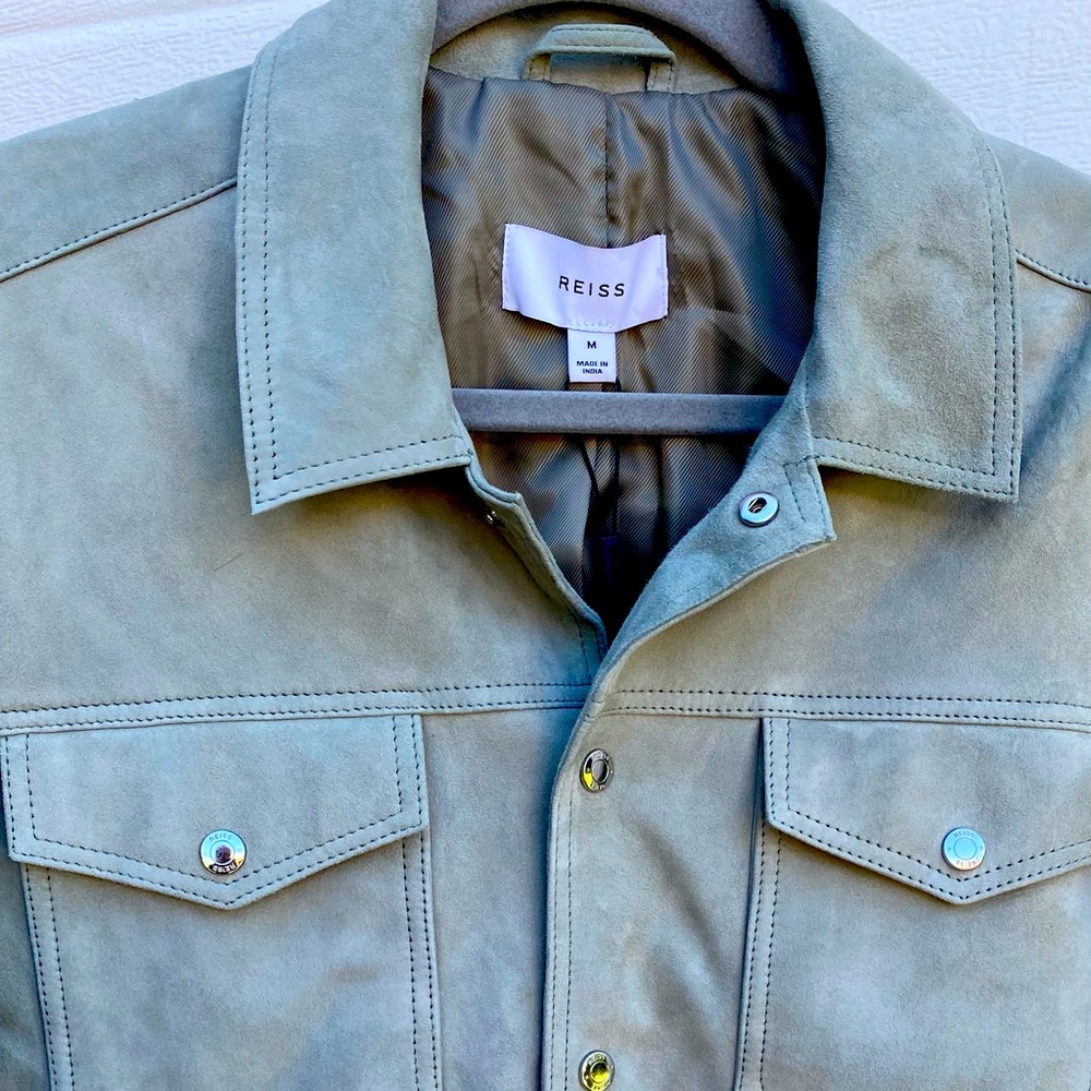 Reiss Suede Trucker Jacket - Sage Green - Medium